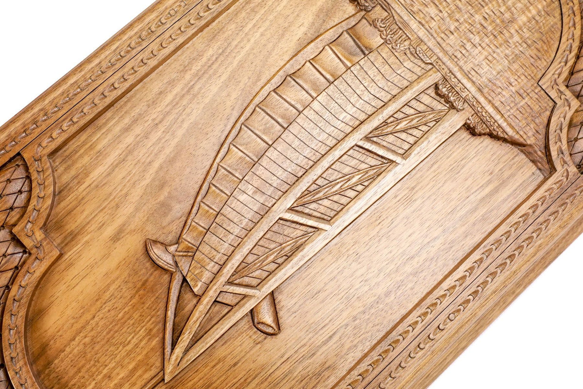 Klassisches Walnuss-Backgammon-Set mit Reliefschnitzerei, 60 cm – Foto 7