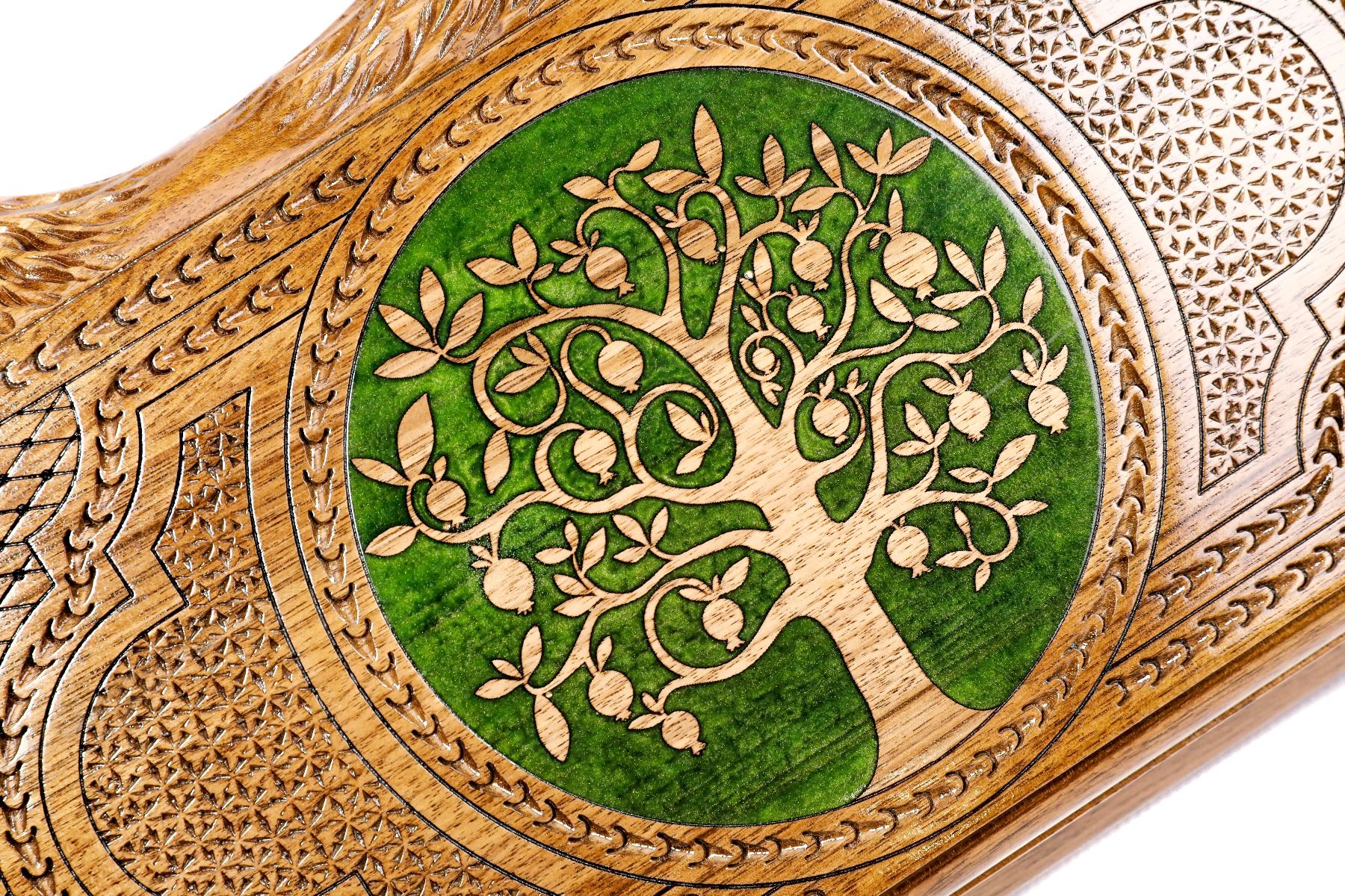 Pomegranate Tree-Epoxy Backgammon With Copyrighted Mount Ararat Outline - HrachyaOhanyan Co