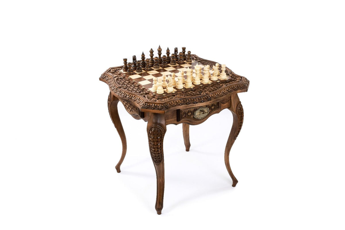 Mesa de ajedrez de lujo con trenzado ornamental y patas talladas, 60 cm – foto 2