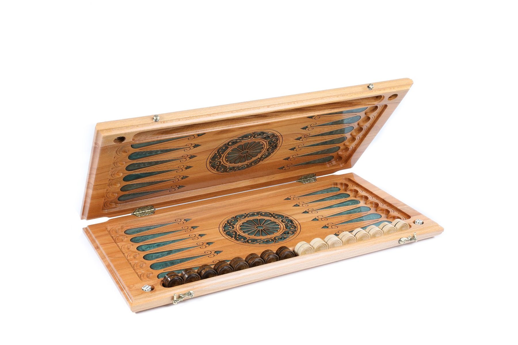 Backgammon With Tree Branch Slices And Epoxy Two-Sided Classic Turquoise - HrachyaOhanyan Co