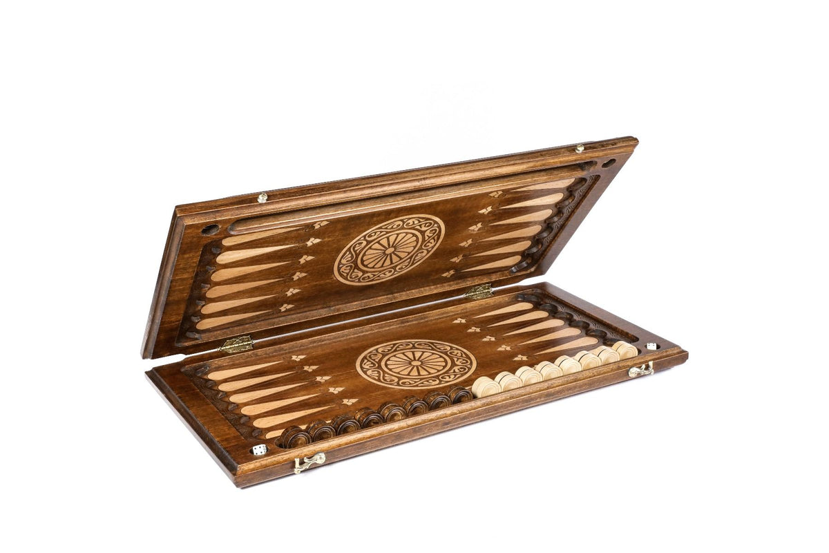 Backgammon mit Relief-Rosette auf Flechtgrund, 60 cm – Foto 2