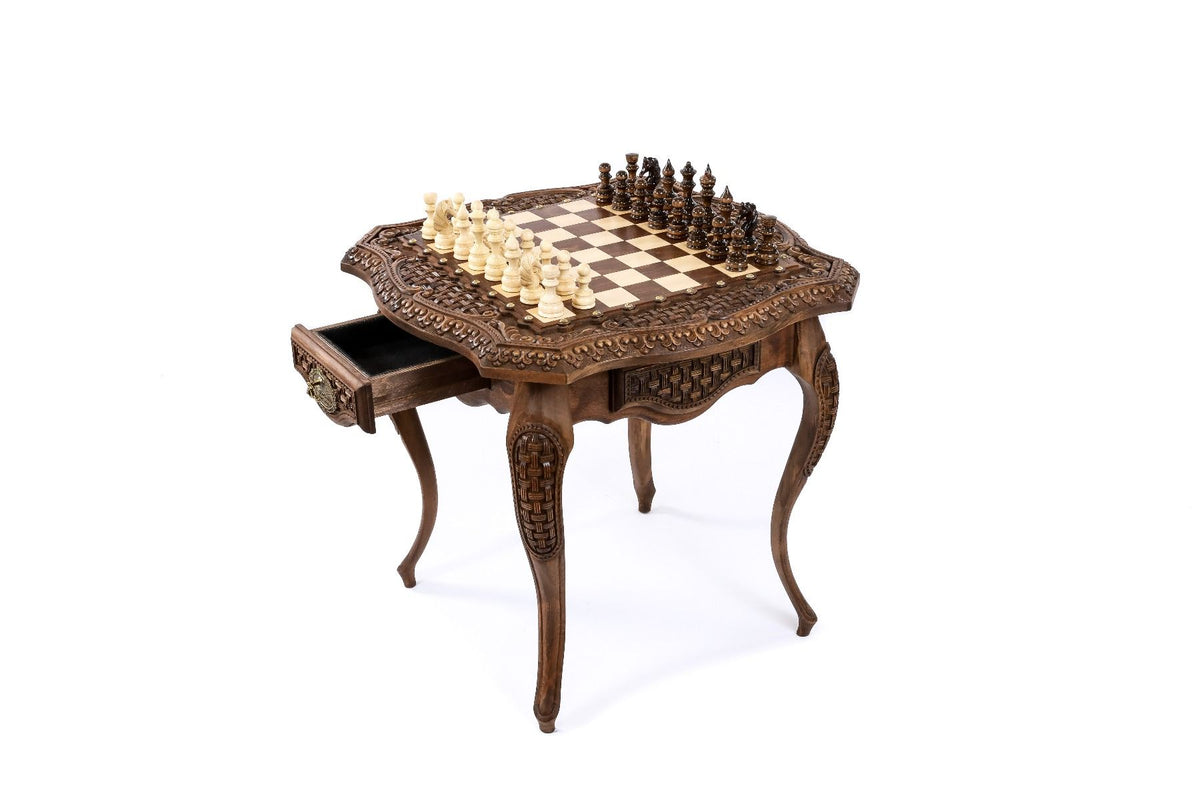 Mesa de ajedrez de lujo con trenzado ornamental y patas talladas, 60 cm – foto 3