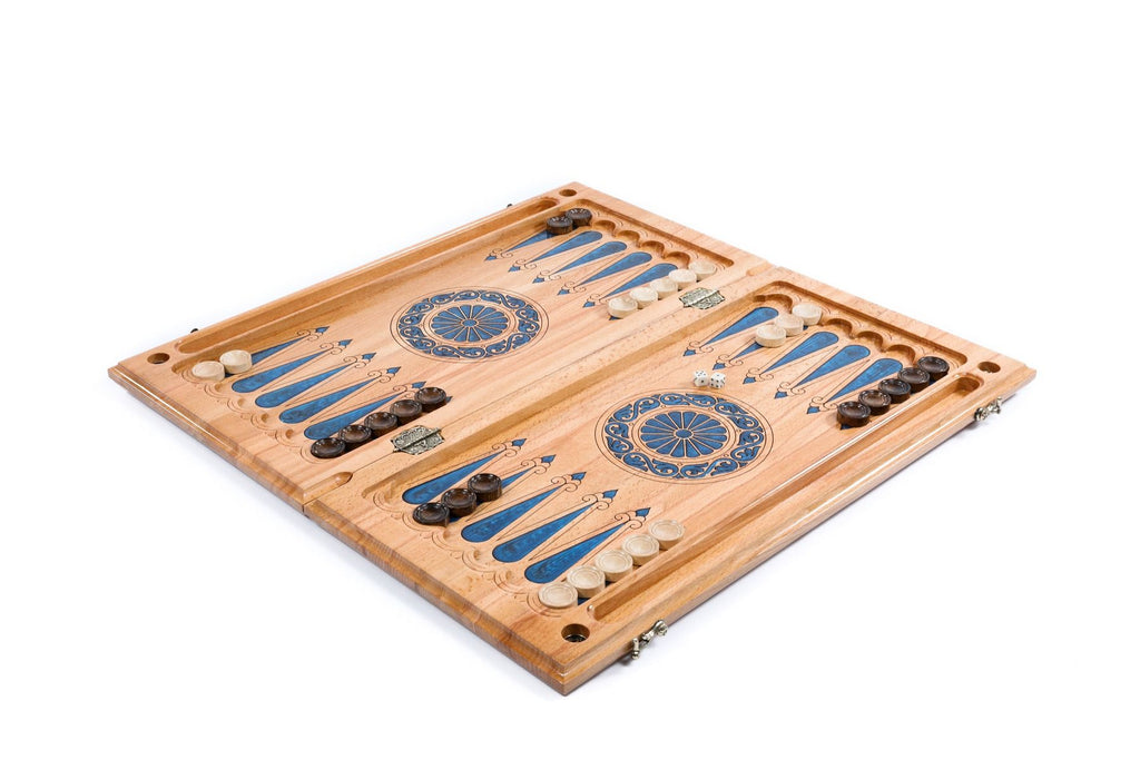 Backgammon With Tree Branch Slices And Epoxy Two-Sided Classic Blue - HrachyaOhanyan Co
