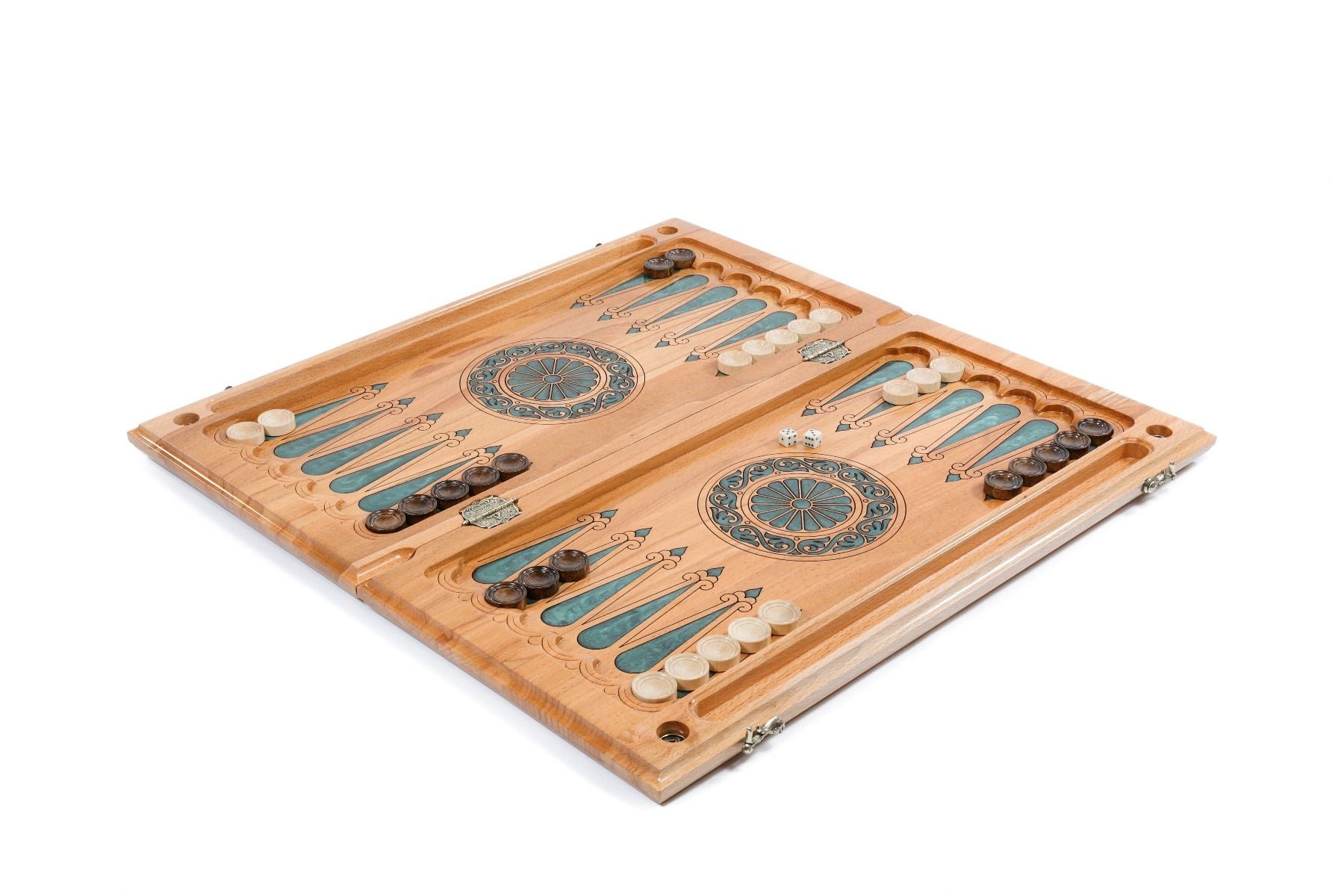 Backgammon With Tree Branch Slices And Epoxy Two-Sided Classic Turquoise - HrachyaOhanyan Co