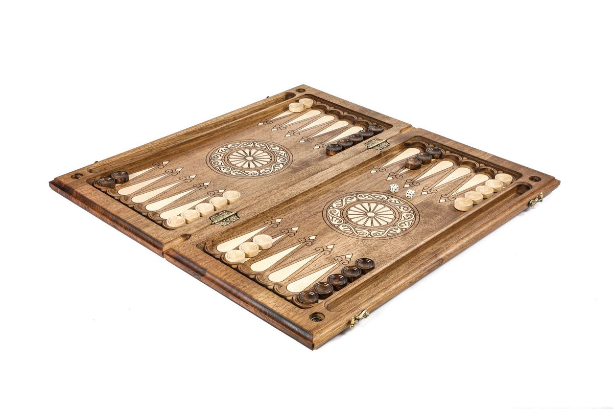 Zweiseitiges Backgammon-Set „Ewigkeit“ mit Intarsien & Flechtmuster, 60 cm – Foto 5