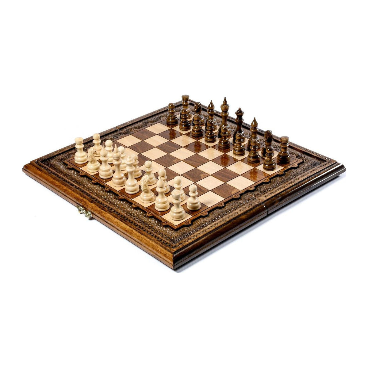 Juego de ajedrez clásico con borde de celosía en zigzag, 40 cm
