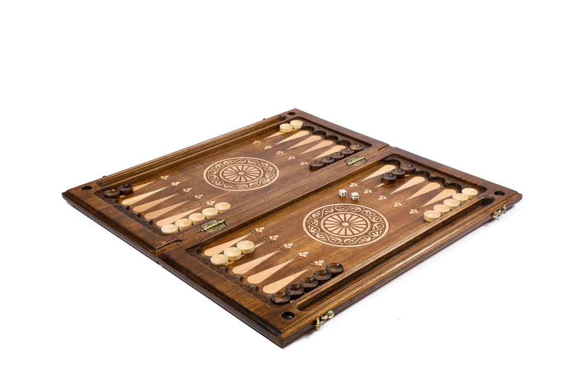 Backgammon mit Relief-Rosette auf Flechtgrund, 60 cm – Foto 5