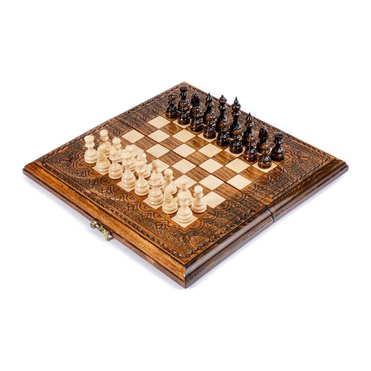Juego de ajedrez clásico con borde ornamental calado, 30 cm