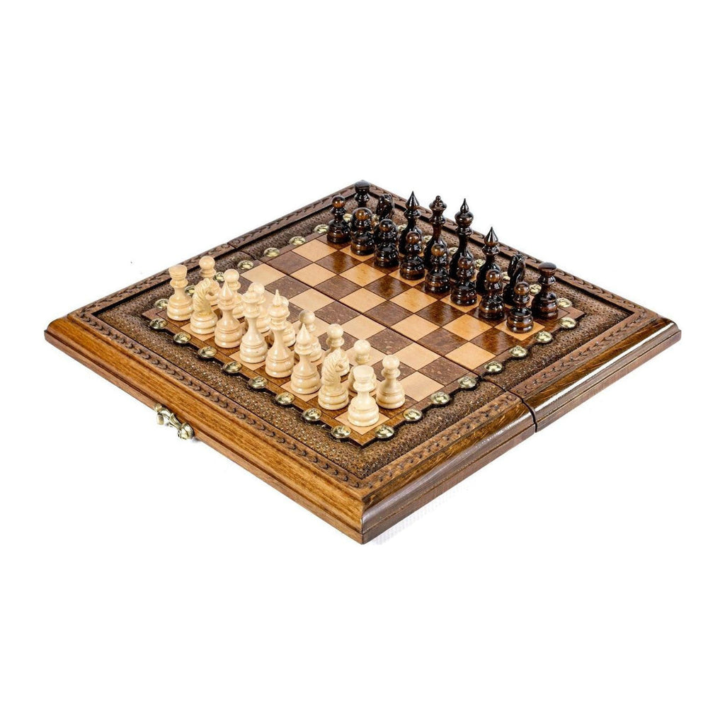Classic Chess Set with Bronze Letters & Numbers, 30 cm – handmade by Hrachya Ohanyan