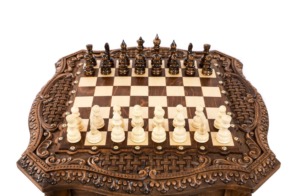 Luxury Chess Table with Ornamental Weave & Carved Legs, 60 cm – photo 5