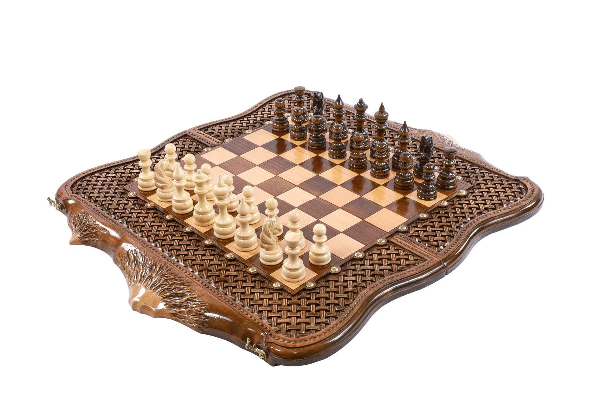 Chess-backgammon with braid-pattern with copyrighted Mount Ararat outline