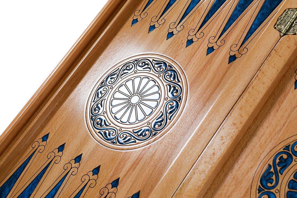 Backgammon With Tree Branch Slices And Epoxy Two-Sided Classic Blue - HrachyaOhanyan Co