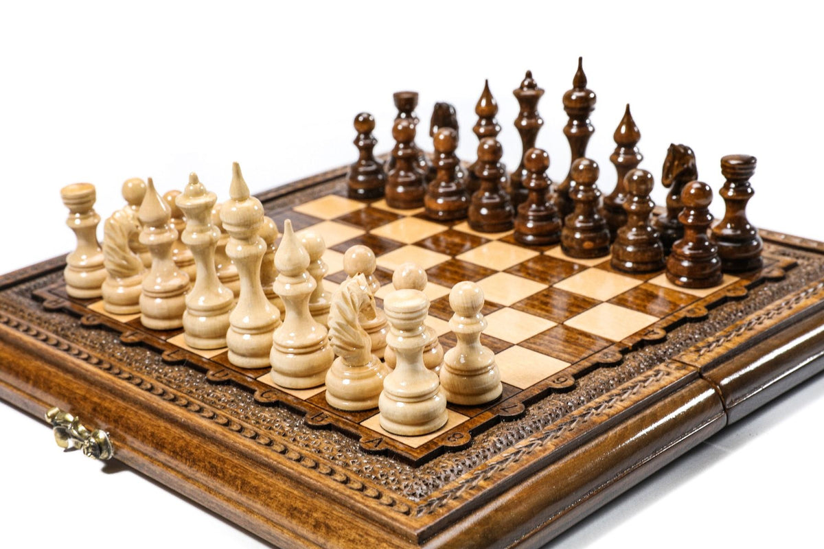 Juego de ajedrez clásico con borde de celosía en zigzag, 30 cm – foto 2