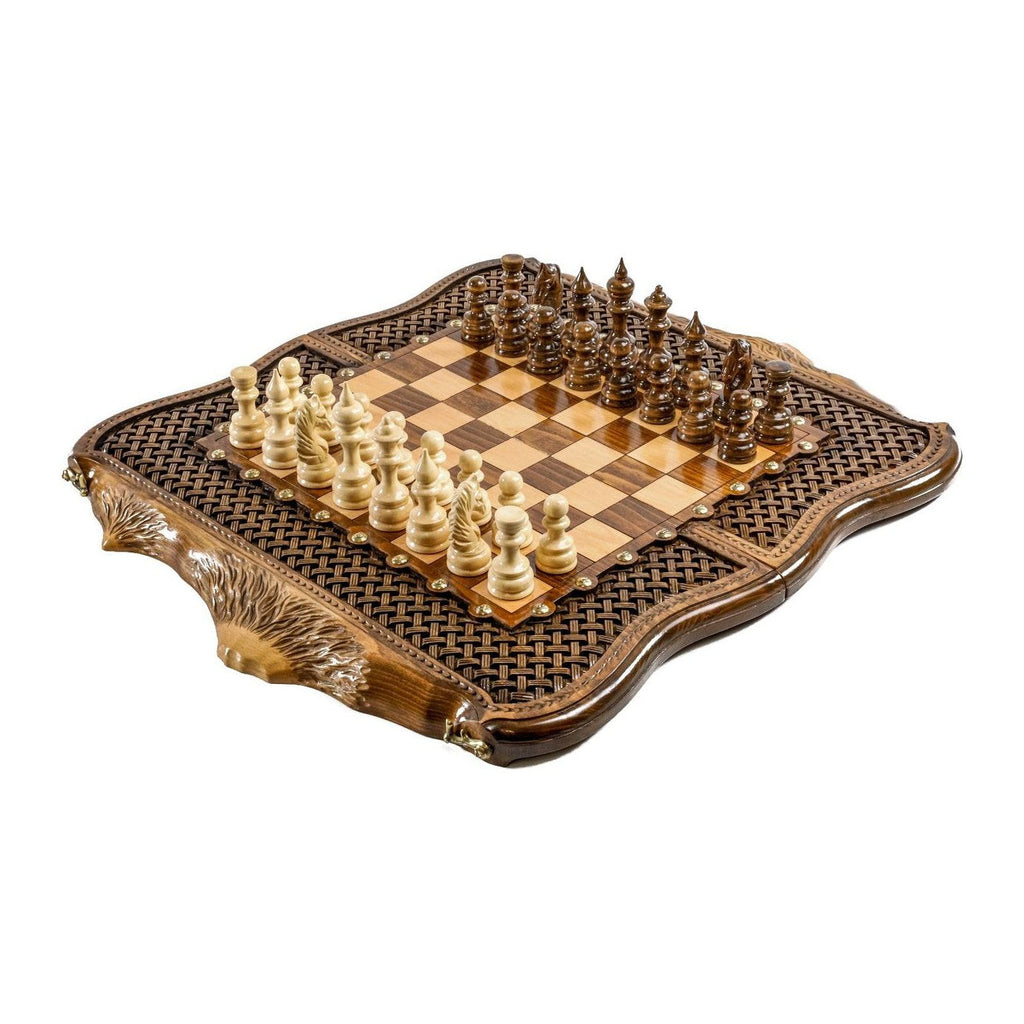 Chess-backgammon with braid-pattern with copyrighted Mount Ararat outline - HrachyaOhanyan Co