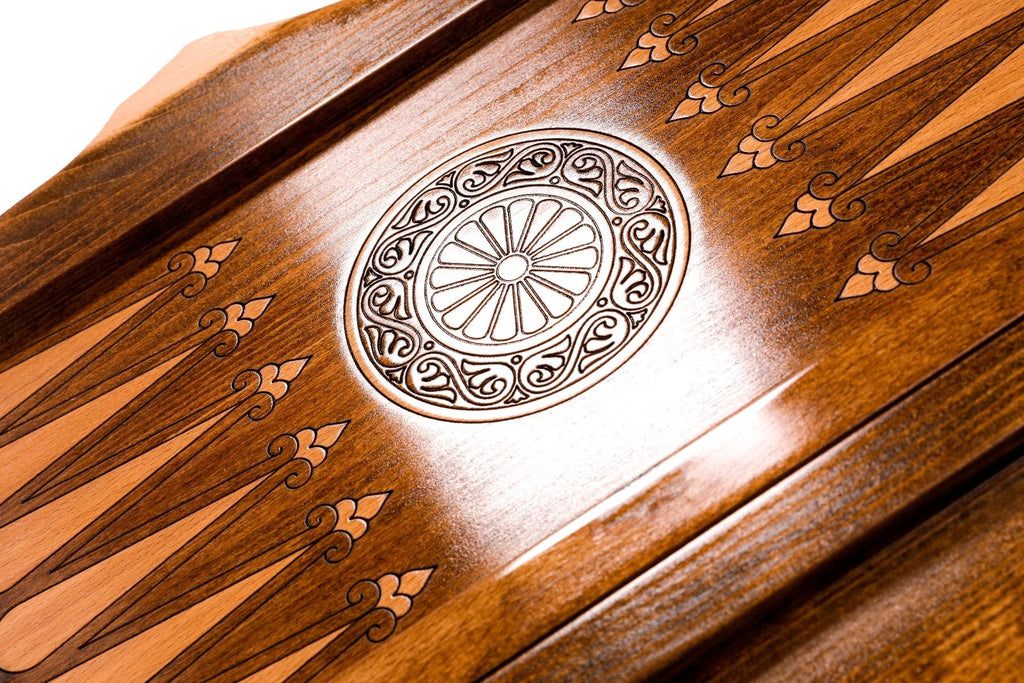 Backgammon With Ornamental Snowflake Motif With Copyrighted Mount Ararat Outline - HrachyaOhanyan Co