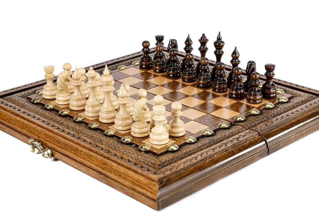Classic Chess Set with Bronze Letters & Numbers, 30 cm – photo 2