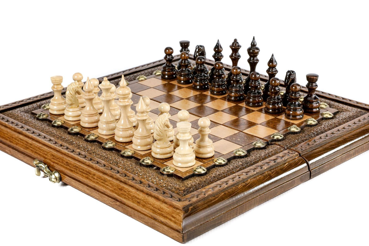 Juego de ajedrez clásico con letras y números de bronce, 30 cm – foto 2