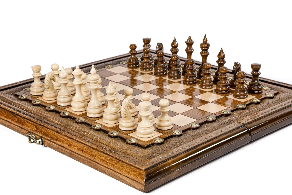 Juego de ajedrez clásico con tachuelas y letras de bronce, 40 cm – foto 2