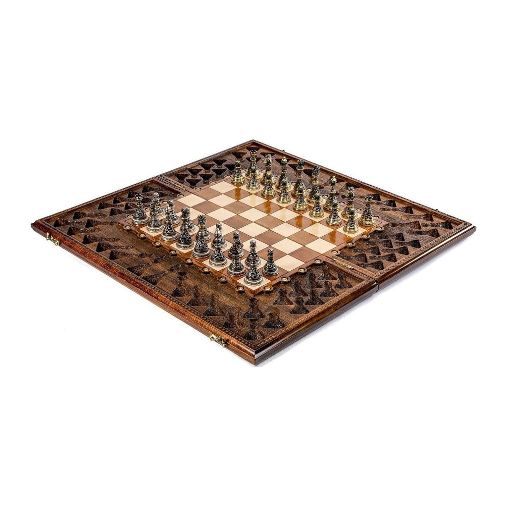 Classic Ornamental Bas-Relief Chess Set, 60 cm – handmade by Hrachya Ohanyan