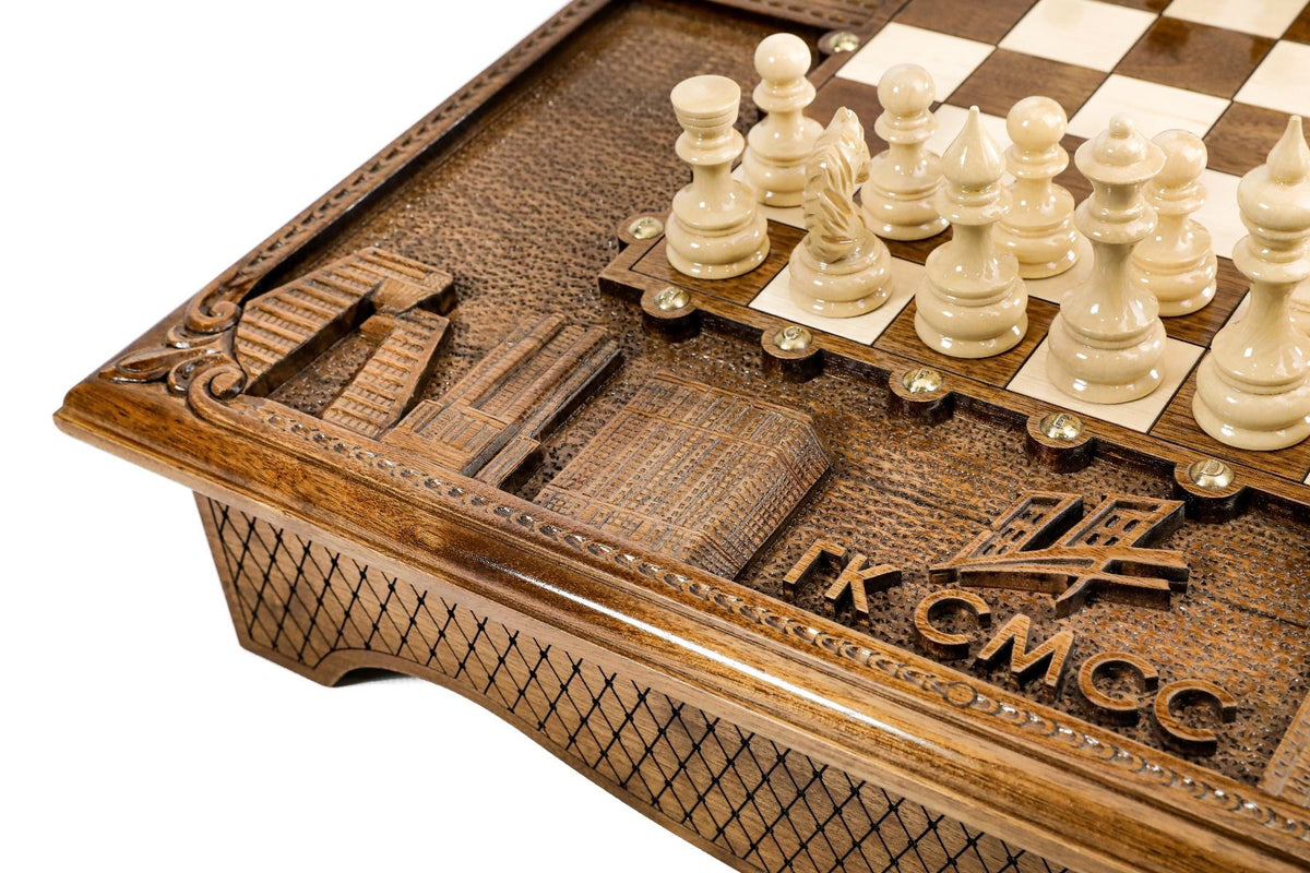 Juego de ajedrez tipo caja de madera tallada, 60 cm – foto 7