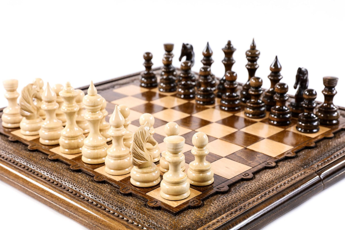 Juego de ajedrez clásico con borde de celosía en zigzag, 50 cm – foto 2