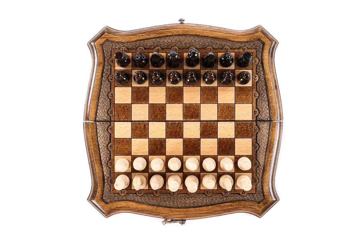 Juego de ajedrez de viaje de madera con contorno perfilado, 24 cm – foto 6