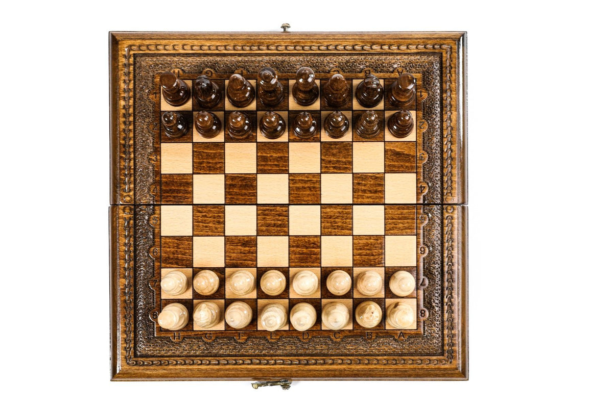 Juego de ajedrez clásico con borde de celosía en zigzag, 30 cm – foto 3