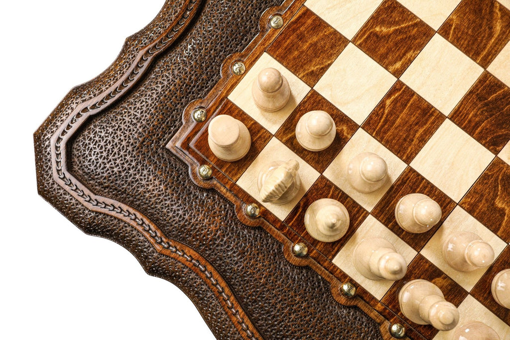 Dark Varnished Chess Table with Drawers & Contour Outline, 60 cm – photo 6