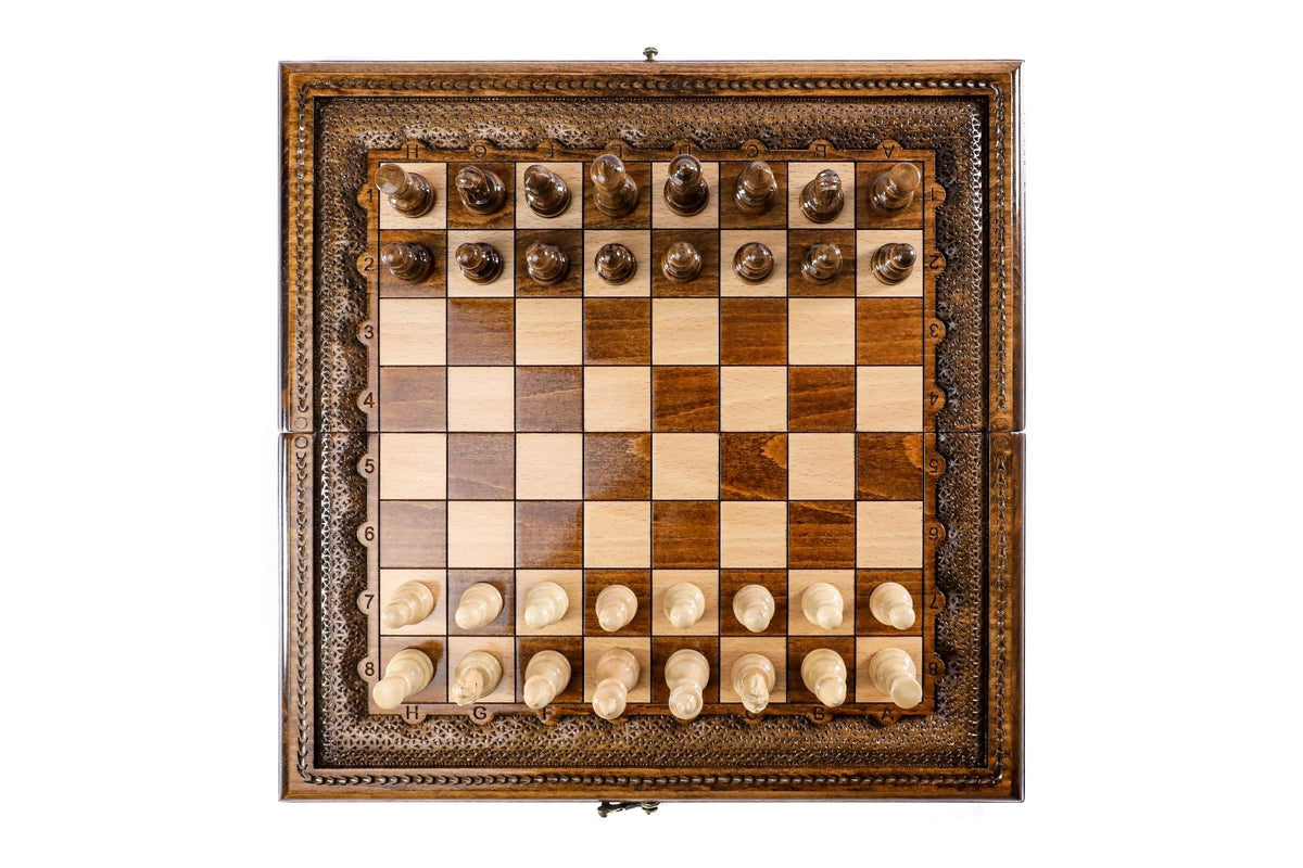 Juego de ajedrez clásico con borde de celosía en zigzag, 40 cm – foto 4