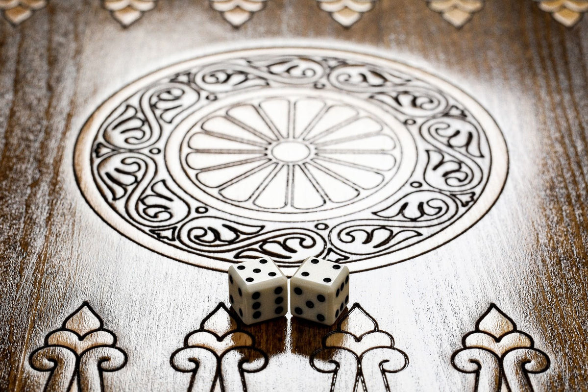 Backgammon With Ornamental Snowflake Motif With Copyrighted Mount Ararat Outline - HrachyaOhanyan Co