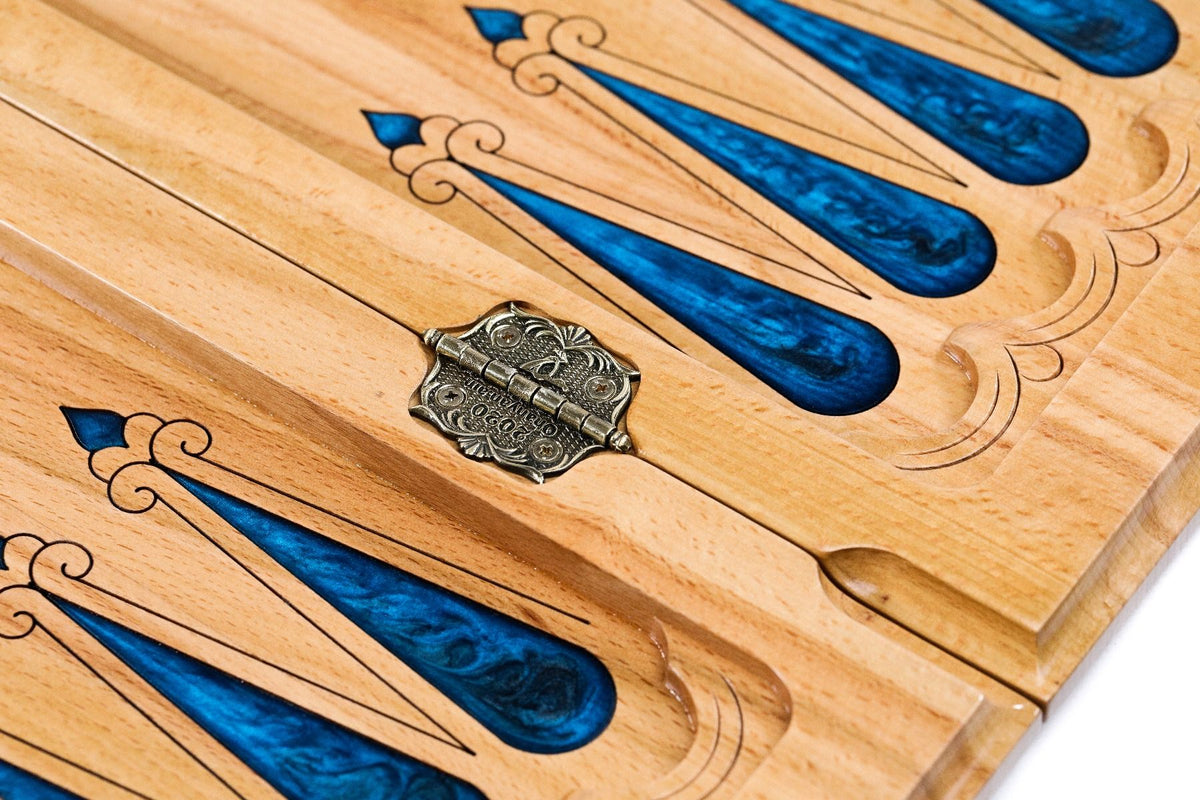 Backgammon With Tree Branch Slices And Epoxy Two-Sided Classic Blue - HrachyaOhanyan Co
