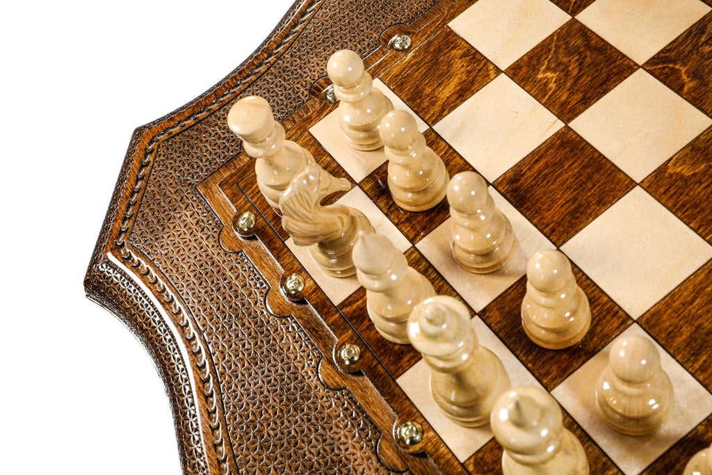 Varnished Chess Table, Engraved Border & Contour Outline, 60 cm – photo 8