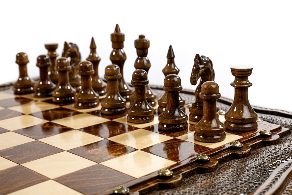 Dark Varnished Chess Table with Drawers & Contour Outline, 60 cm – photo 7