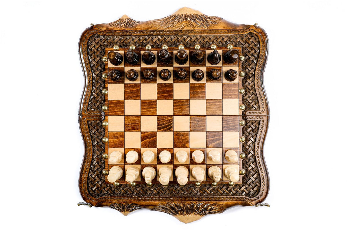 Chess-Backgammon With Braid-Pattern With Copyrighted Mount Ararat Outline - HrachyaOhanyan Co
