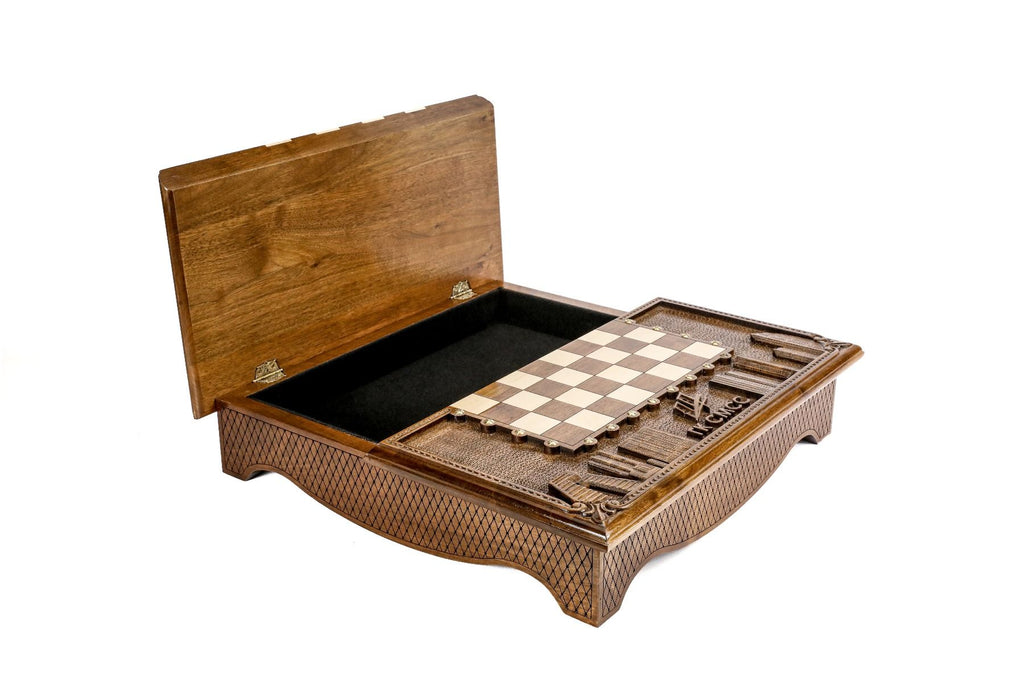 Carved Wooden Box-Style Chess Set, 60 cm – photo 9