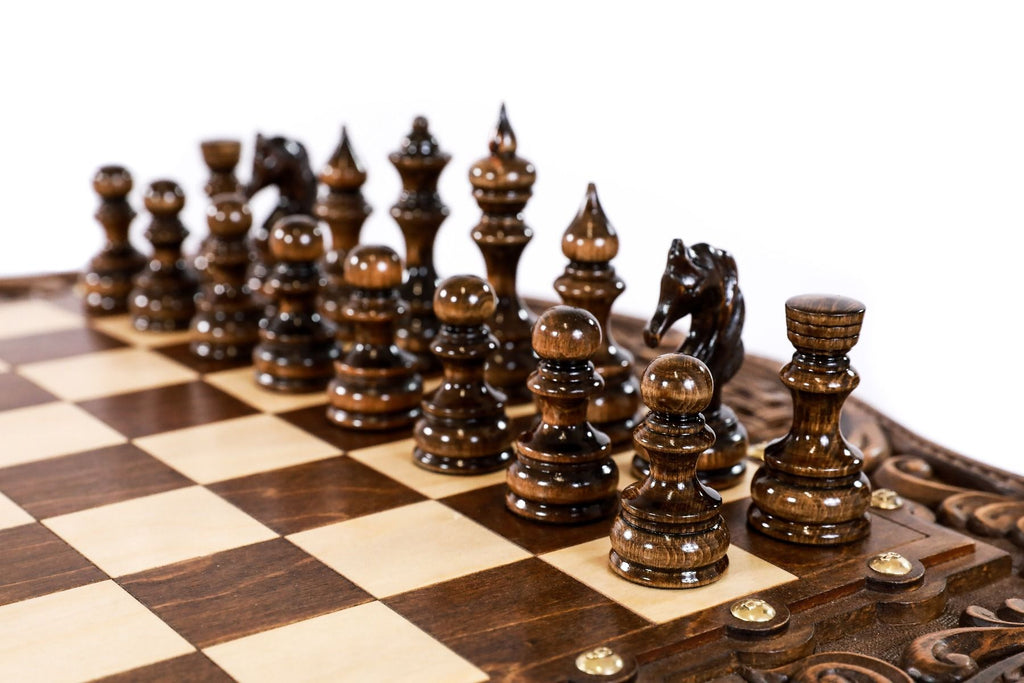 Luxury Chess Table with Ornamental Weave & Carved Legs, 60 cm – photo 7