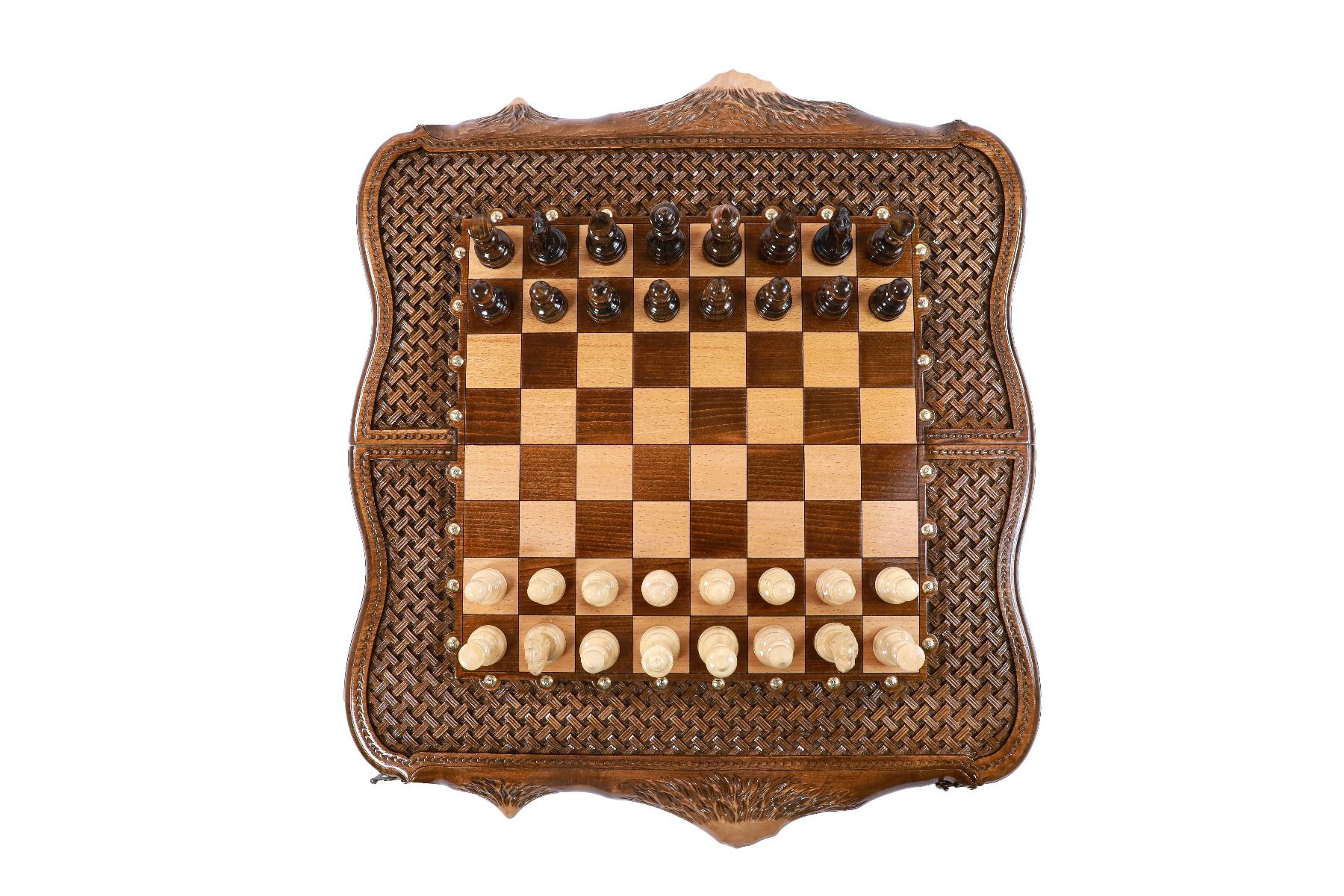 Chess-backgammon with braid-pattern with copyrighted Mount Ararat outline - HrachyaOhanyan Co