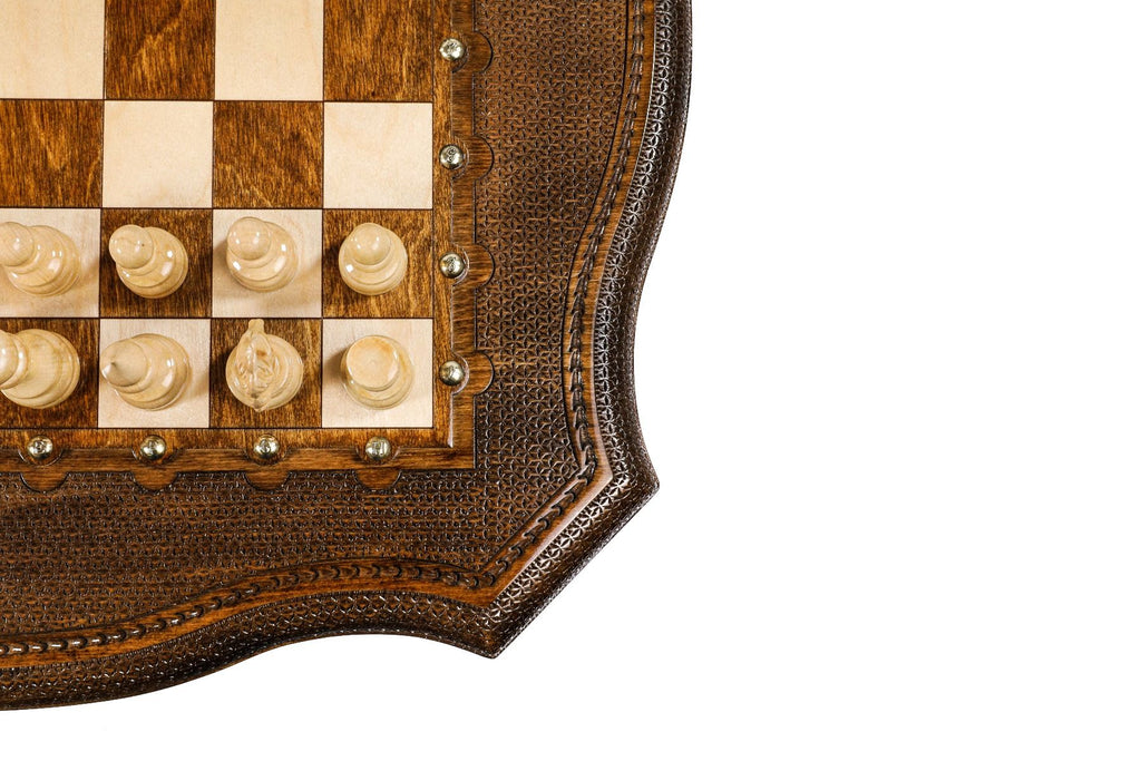 Varnished Chess Table, Engraved Border & Contour Outline, 60 cm – photo 9