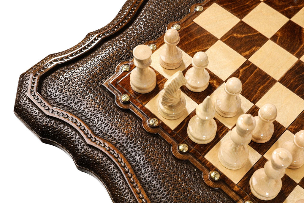 Dark Varnished Chess Table with Drawers & Contour Outline, 60 cm – photo 8
