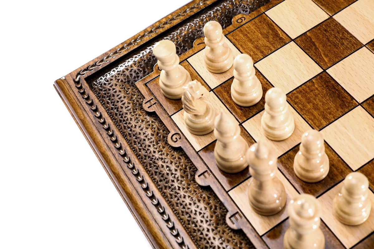 Klassisches Schachspiel mit Zickzack-Gitterrand, 40 cm – Foto 7