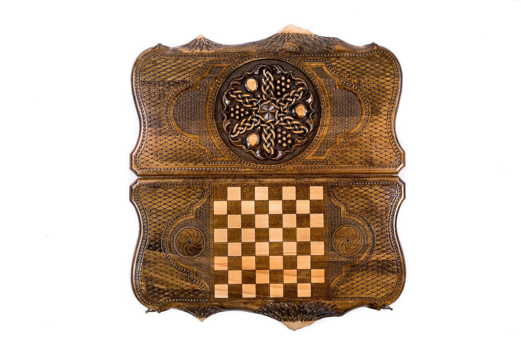 Pomegranate - Grapes Backgammon With Copyrighted Mount Ararat Outline - HrachyaOhanyan Co