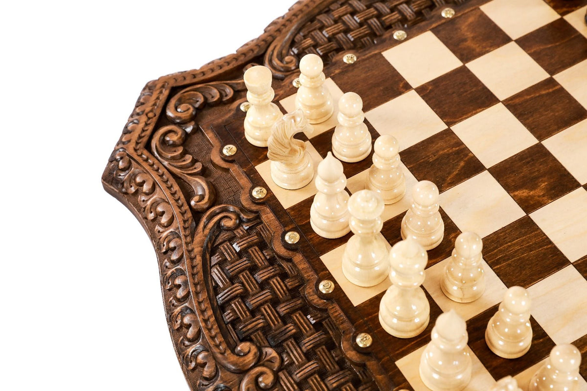 Luxus-Schachtisch mit Flechtornament & geschnitzten Beinen, 60 cm – Foto 8