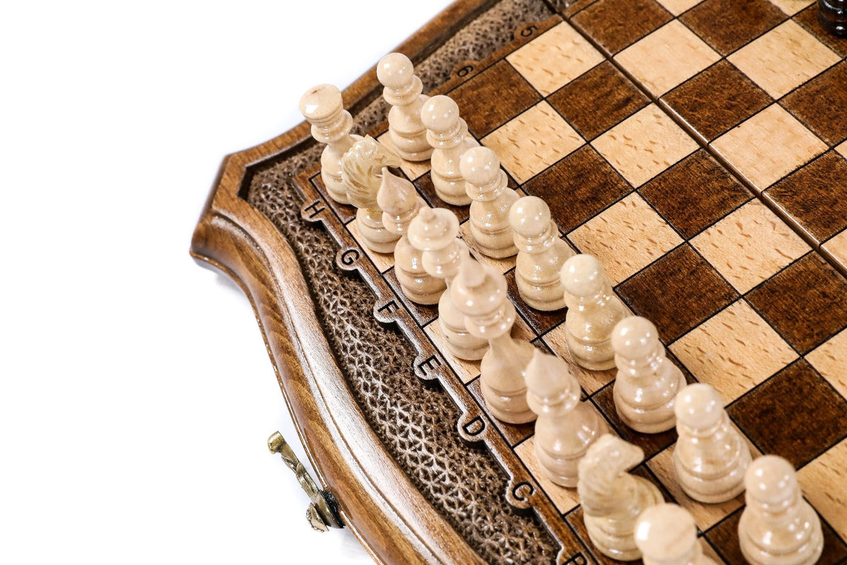 Juego de ajedrez de viaje de madera con contorno perfilado, 24 cm – foto 8