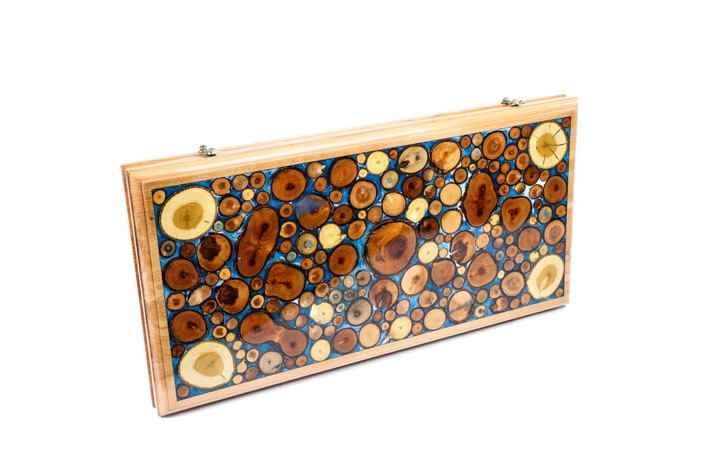 Backgammon With Tree Branch Slices And Epoxy Two-Sided Classic Blue - HrachyaOhanyan Co