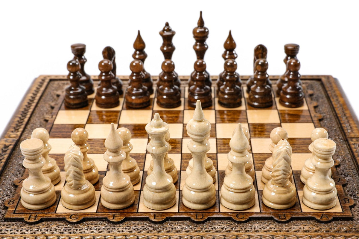 Juego de ajedrez clásico con borde de celosía en zigzag, 30 cm – foto 4