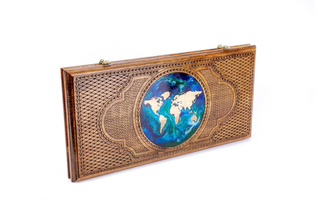 World Map Epoxy Backgammon Set, Walnut, 50 cm – photo 3