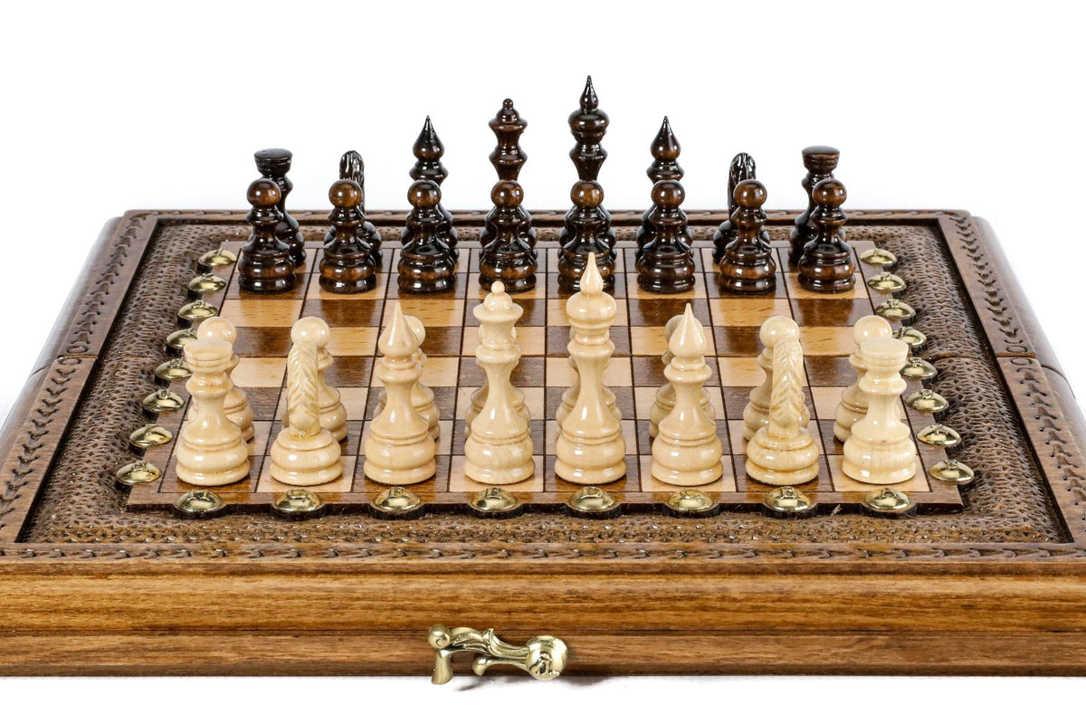 Juego de ajedrez clásico con letras y números de bronce, 30 cm – foto 9