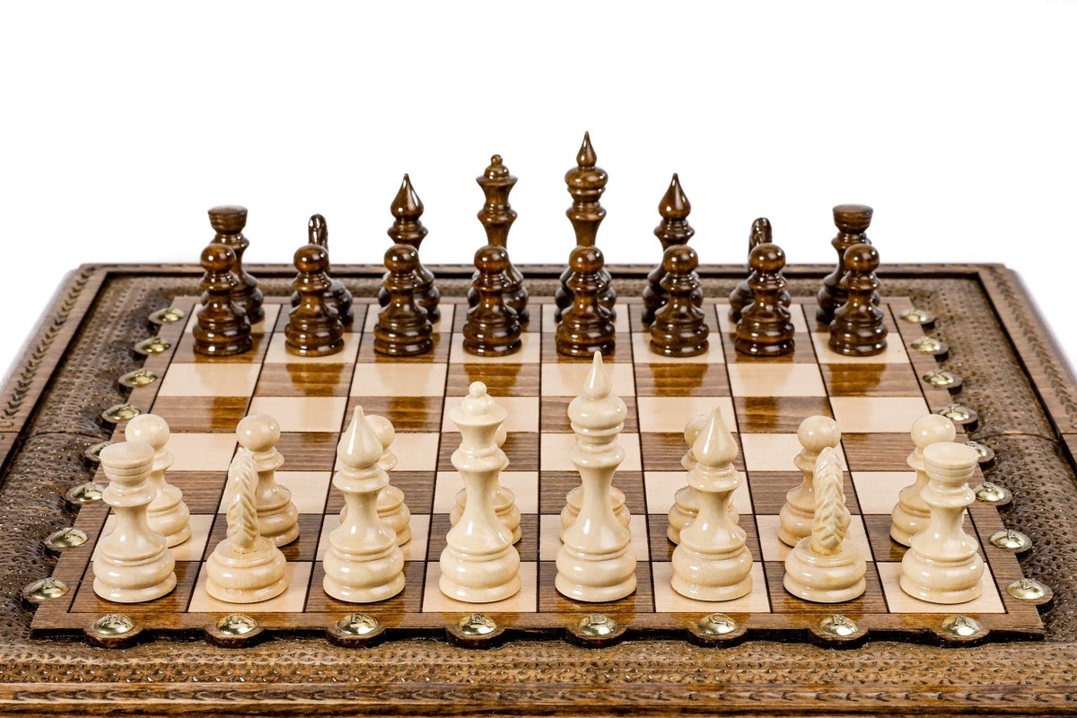 Juego de ajedrez clásico con tachuelas y letras de bronce, 40 cm – foto 4