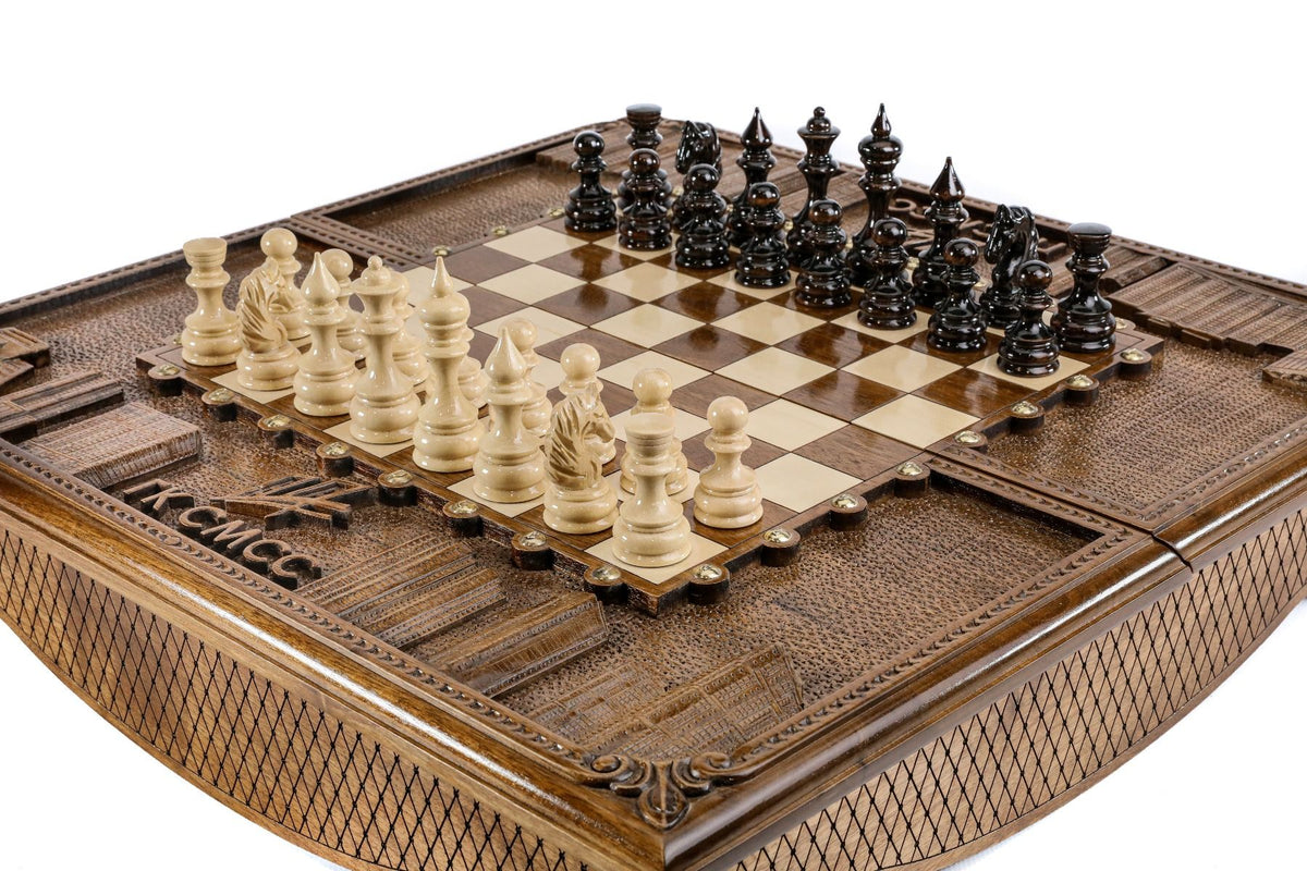 Juego de ajedrez tipo caja de madera tallada, 60 cm – foto 2