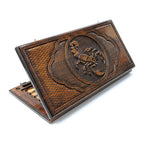 Backgammon set with carved scorpion medallion on the lid, 60 cm, beech wood